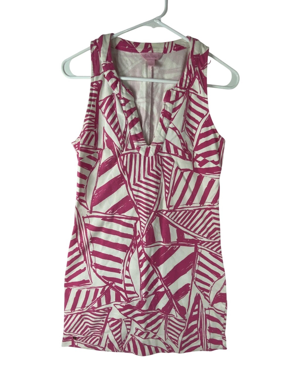 Lilly Pulitzer Dress Womens Small Pink Striped Terry Tank V Neck Casual Summer